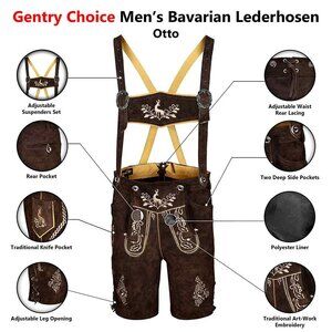 Octoberfest Lederhosen Bavarian Shorts Dark Lederhosen With Suspender NEW